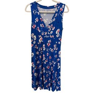LL Bean Blue Floral Dress Women's Size Medium Sundress Summercore V-Neck